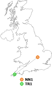 map showing distance between NN1 and TR1