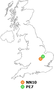 map showing distance between NN10 and PE7