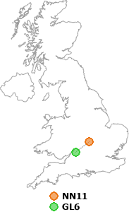 map showing distance between NN11 and GL6