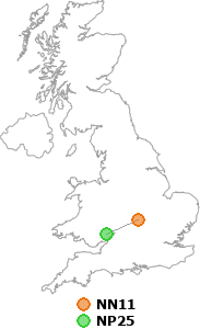 map showing distance between NN11 and NP25