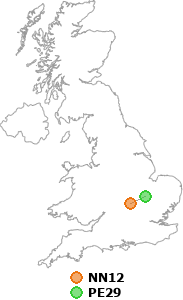 map showing distance between NN12 and PE29
