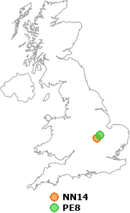 map showing distance between NN14 and PE8