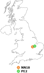 map showing distance between NN18 and PE2