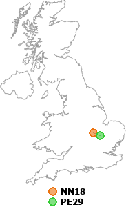 map showing distance between NN18 and PE29