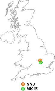 map showing distance between NN3 and MK15