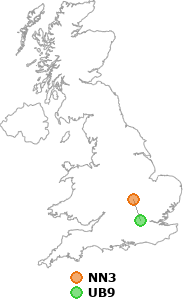 map showing distance between NN3 and UB9