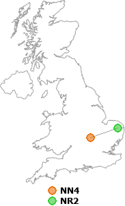 map showing distance between NN4 and NR2