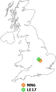 map showing distance between NN6 and LE17