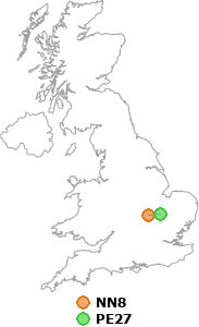 map showing distance between NN8 and PE27