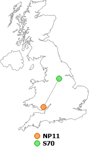 map showing distance between NP11 and S70