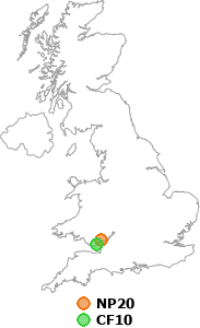 map showing distance between NP20 and CF10