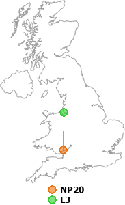 map showing distance between NP20 and L3