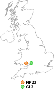 map showing distance between NP23 and GL2