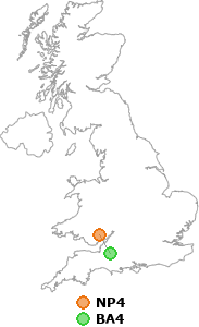 map showing distance between NP4 and BA4