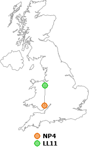 map showing distance between NP4 and LL11