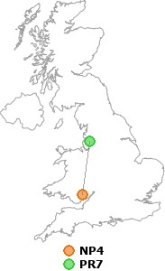 map showing distance between NP4 and PR7