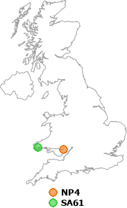 map showing distance between NP4 and SA61