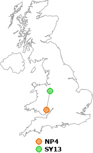 map showing distance between NP4 and SY13