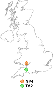 map showing distance between NP4 and TA2