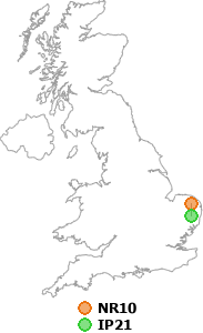 map showing distance between NR10 and IP21