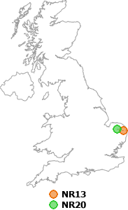 map showing distance between NR13 and NR20