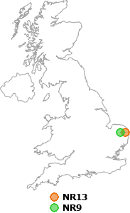 map showing distance between NR13 and NR9