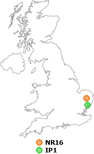 map showing distance between NR16 and IP1