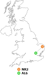 map showing distance between NR2 and AL6