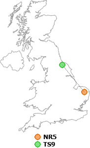 map showing distance between NR5 and TS9