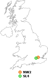 map showing distance between NW2 and SL4