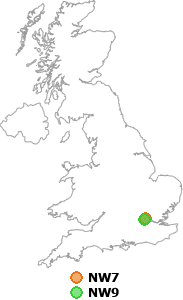 map showing distance between NW7 and NW9