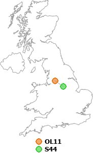 map showing distance between OL11 and S44