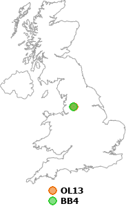 map showing distance between OL13 and BB4