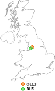 map showing distance between OL13 and BL5
