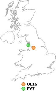 map showing distance between OL16 and FY7