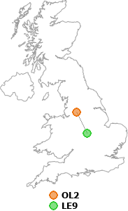 map showing distance between OL2 and LE9