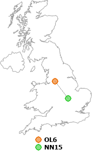 map showing distance between OL6 and NN15
