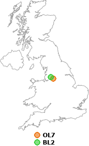 map showing distance between OL7 and BL2