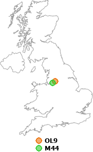 map showing distance between OL9 and M44