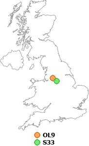 map showing distance between OL9 and S33
