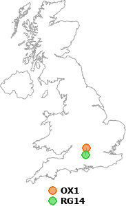 map showing distance between OX1 and RG14