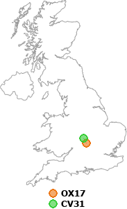 map showing distance between OX17 and CV31