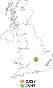 map showing distance between OX17 and CV47