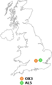 map showing distance between OX3 and AL5