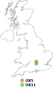 map showing distance between OX5 and OX11