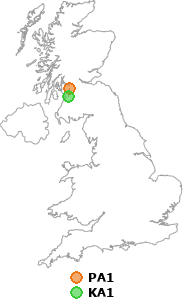 map showing distance between PA1 and KA1