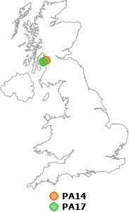 map showing distance between PA14 and PA17