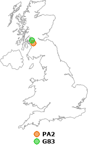 map showing distance between PA2 and G83