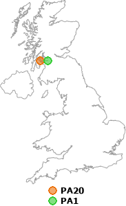 map showing distance between PA20 and PA1
