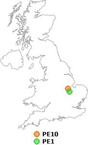 map showing distance between PE10 and PE1